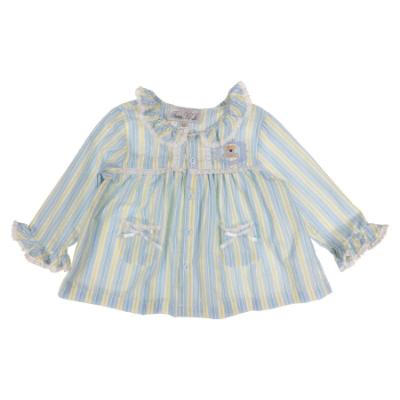 Picture of Beau KiD Girls Embroidered Teddy Stripe Pyjamas Set X 2 - Blue Lemon
