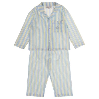 Picture of Beau KiD Boys Embroidered Crown Stripe Pyjamas Set X 2 - Blue Lemon