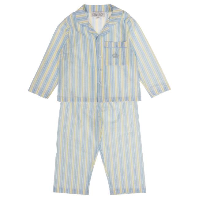 Picture of Beau KiD Boys Embroidered Crown Stripe Pyjamas Set X 2 - Blue Lemon