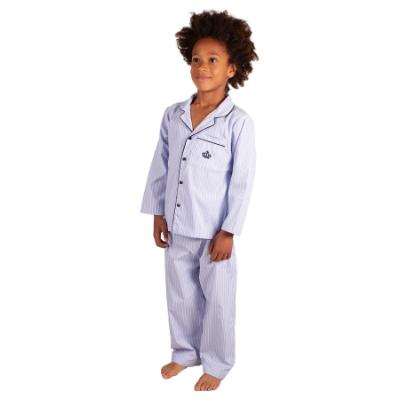 Picture of Beau KiD Boys Embroidered Crown Stripe Pyjamas Set X 2 - Blue Navy