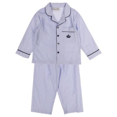 Picture of Beau KiD Boys Embroidered Crown Stripe Pyjamas Set X 2 - Blue Navy