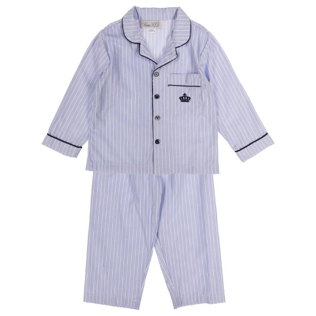 Picture of Beau KiD Boys Embroidered Crown Stripe Pyjamas Set X 2 - Blue Navy
