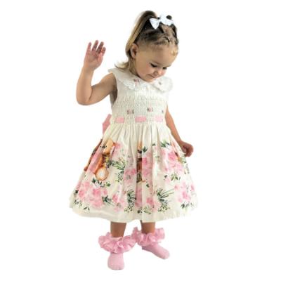 Picture of Beau KiD Girls Smocked Teddy & Roses Dress - Ivory Pink