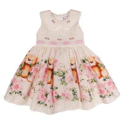 Picture of Beau KiD Girls Smocked Teddy & Roses Dress - Ivory Pink