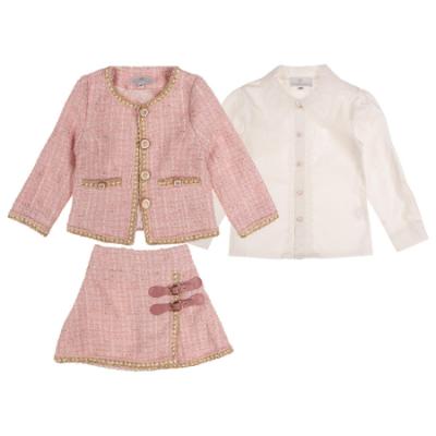 Picture of Beau KiD Girls Tweed Skirt Blouse & Jacket Set  X 3 - Pink White