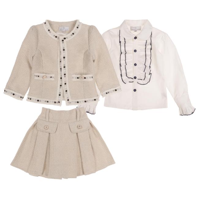 Picture of Beau KiD Girls Tweed Skirt Ruffle Blouse & Jacket Set  X 3 - Ivory