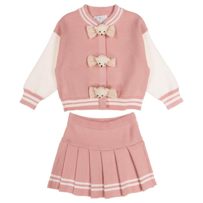 Picture of Beau KiD Girls Knitted Sweater & Pleated Skirt Set X 2 - Pink Ivory