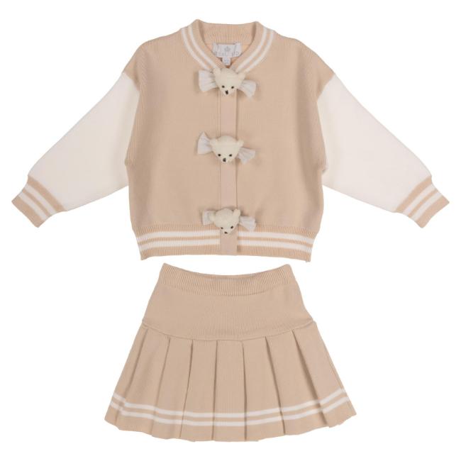 Picture of Beau KiD Girls Knitted Sweater & Pleated Skirt Set X 2 - Camel Ivory