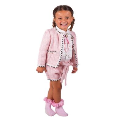 Picture of Beau KiD Girls Tweed Shorts Ruffle Blouse & Jacket Set  X 3 - Pink White
