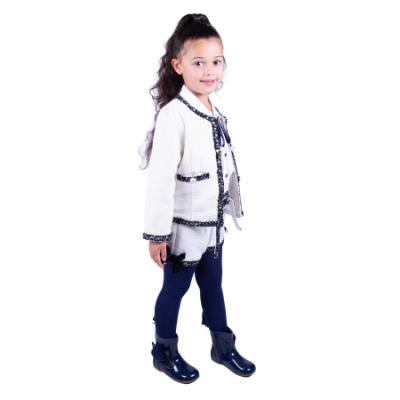 Picture of Beau KiD Girls Tweed Shorts Ruffle Blouse & Jacket Set  X 3 - Ivory Navy