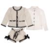Picture of Beau KiD Girls Tweed Shorts Ruffle Blouse & Jacket Set  X 3 - Ivory Navy