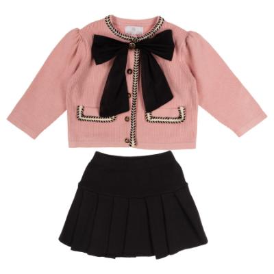 Picture of Beau KiD Girls Knitted Cardigan & Pleated Skirt Set X 2 - Pink Black