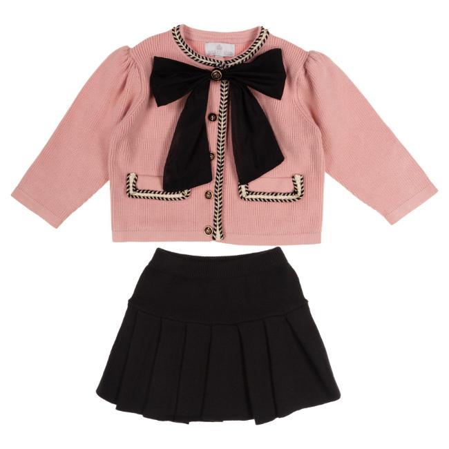 Picture of Beau KiD Girls Knitted Cardigan & Pleated Skirt Set X 2 - Pink Black
