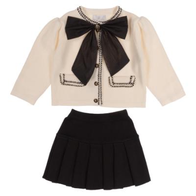 Picture of Beau KiD Girls Knitted Cardigan & Pleated Skirt Set X 2 - Ivory Black