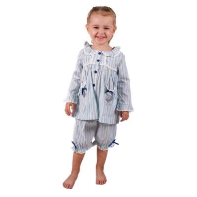 Picture of Beau KiD Baby Girls Embroidered Teddy Stripe Pyjamas Set X 2 - Blue Ivory