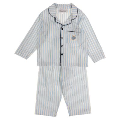 Picture of Beau KiD Boys Embroidered Teddy Pocket Stripe Pyjamas Set X 2 - Blue Ivory