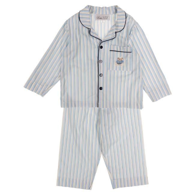 Picture of Beau KiD Boys Embroidered Teddy Pocket Stripe Pyjamas Set X 2 - Blue Ivory