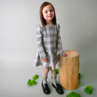 Picture of Mayoral Girls Winter Check Dress With Snaffle Chain Decoration - Silver Grey