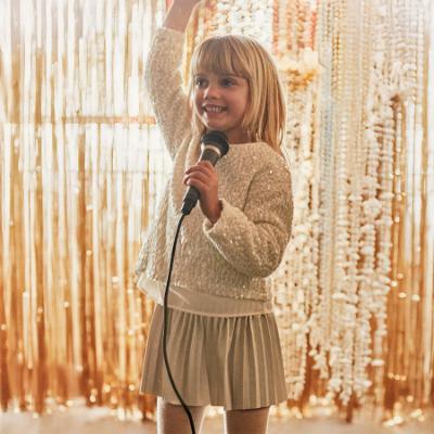 Picture of Mayoral Girls Winter Sequin Combined Dress Set X 2 - Ivory Beige