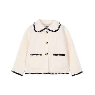 Picture of Mayoral Girls Winter Knitted Jacket With Crochet Edge - Ivory Black
