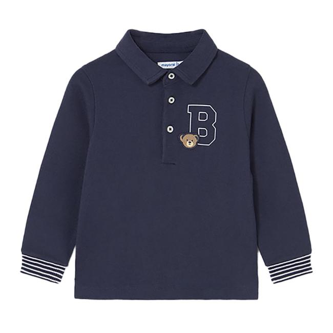 Picture of Mayoral Toddler Boys Winter Polo Top With Teddy Applique - Navy Blue