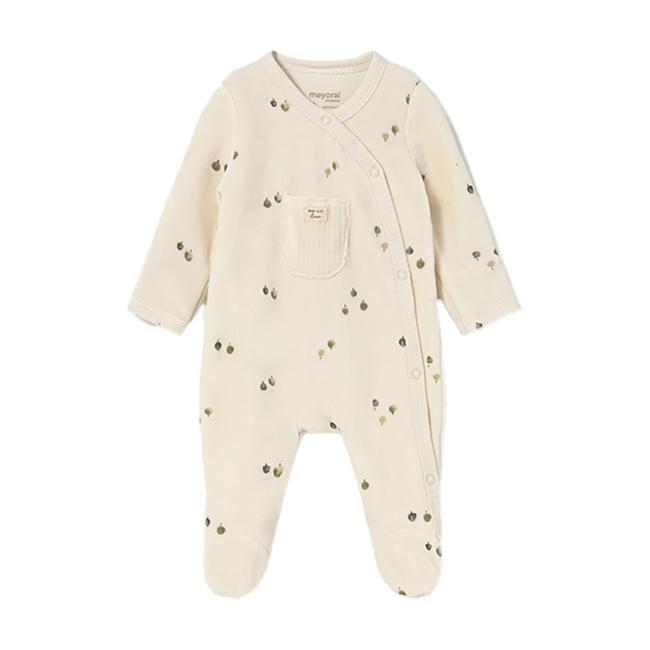 Picture of Mayoral Newborn Baby Winter Front Opening Velour Onesie - Ivory Sage Green