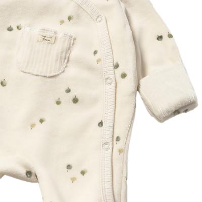 Picture of Mayoral Newborn Baby Winter Front Opening Velour Onesie - Ivory Sage Green