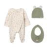 Picture of Mayoral Newborn Baby Winter Hat Bib Onesie Gift Set X 3 - Ivory Sage Green