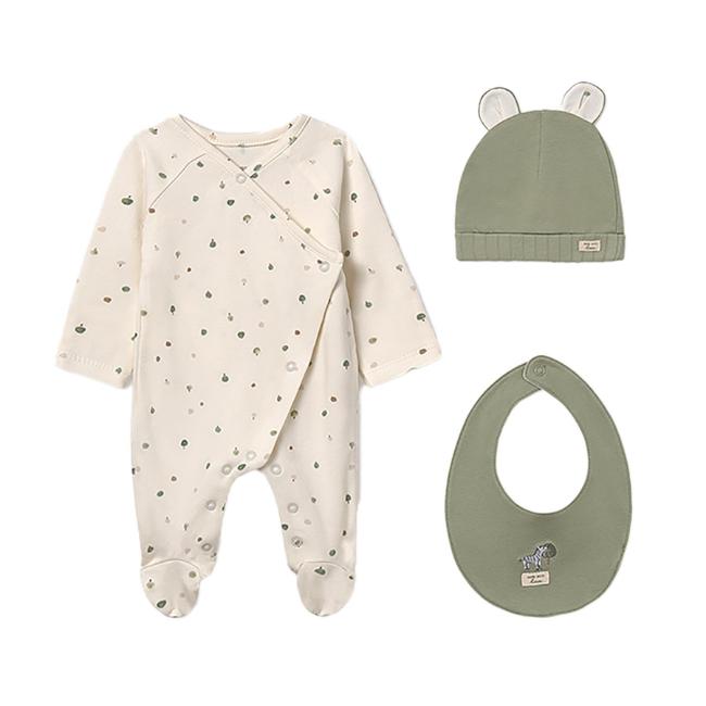 Picture of Mayoral Newborn Baby Winter Hat Bib Onesie Gift Set X 3 - Ivory Sage Green