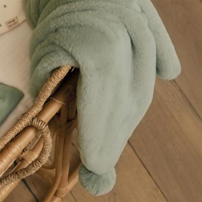 Picture of Mayoral Newborn Baby Winter Faux Fur Pom Pom Blanket - Sage Green