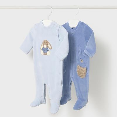 Picture of Mayoral Newborn Baby Winter Set of Bunny Onesies X 2 - Pale Blue Blue Bell