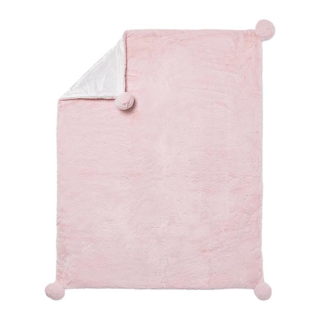 Picture of Mayoral Newborn Baby Winter Faux Fur Pom Pom Blanket - Baby Pink