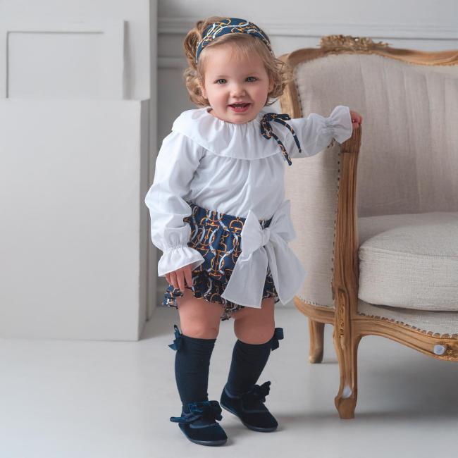 Picture of PRE ORDER Rochy Baby Girls Vintage Chains Collection Jam Pant Set X 2 - White Navy