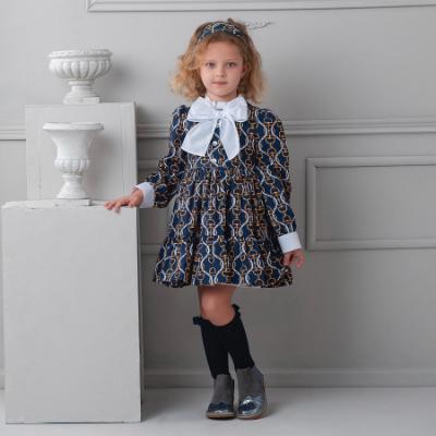 Picture of PRE ORDER Rochy Girls Vintage Chains Collection Single Bow Empire Dress - Navy Blue White