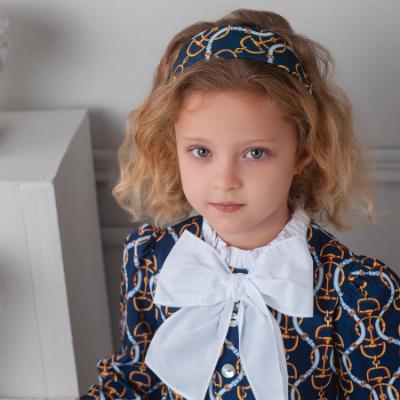 Picture of PRE ORDER Rochy Girls Vintage Chains Collection Single Bow Empire Dress - Navy Blue White