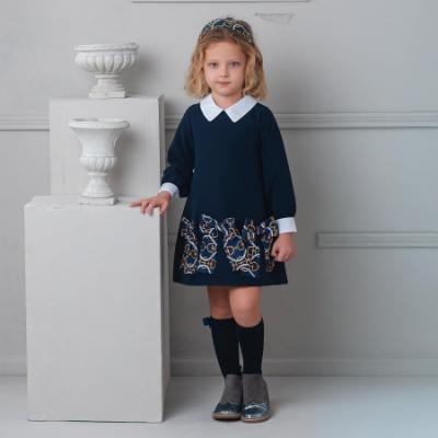 Picture of PRE ORDER Rochy Girls Vintage Chains Collection A Line Dress - Navy Blue White