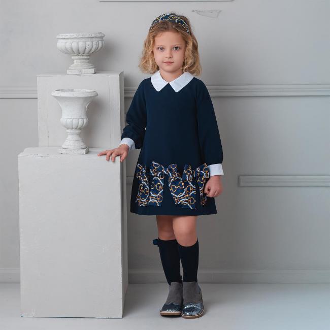Picture of PRE ORDER Rochy Girls Vintage Chains Collection A Line Dress - Navy Blue White