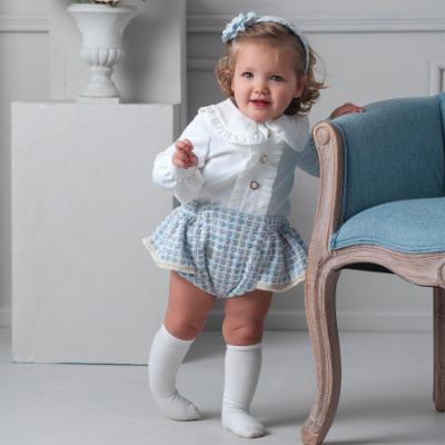 Picture of PRE ORDER Rochy Baby Girls Tweed Collection Jam Pant Set X 2 - White Pale Blue