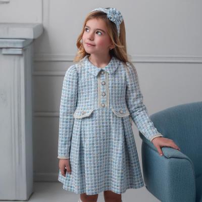 Picture of PRE ORDER Rochy Girls Tweed Collection Long Sleeve Dress - Pale Blue