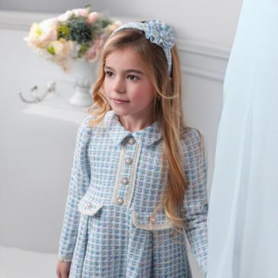 Picture of PRE ORDER Rochy Girls Tweed Collection Long Sleeve Dress - Pale Blue