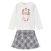 Picture of Mayoral Girls Winter Top & Check Skirt Set X 2 - Ivory Pink Silver Grey