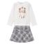 Picture of Mayoral Girls Winter Top & Check Skirt Set X 2 - Ivory Pink Silver Grey