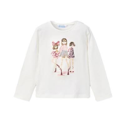 Picture of Mayoral Girls Winter Top & Check Skirt Set X 2 - Ivory Pink Silver Grey