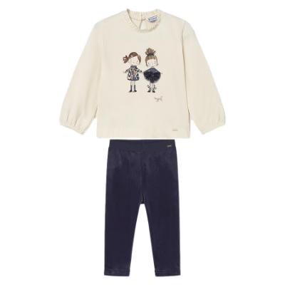 Picture of Mayoral Toddler Girls Winter Girlie Top & Velour Leggings Set X 2 - Ivory Navy