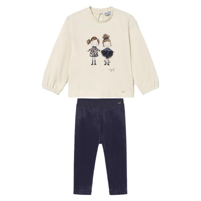 Picture of Mayoral Toddler Girls Winter Girlie Top & Velour Leggings Set X 2 - Ivory Navy