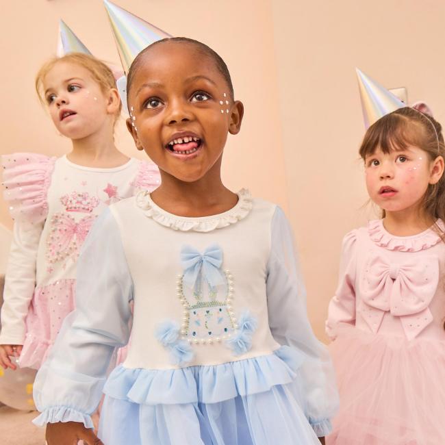 Picture of Caramelo Kids Girls Winter Snow Globe Party Dress - Ivory Blue