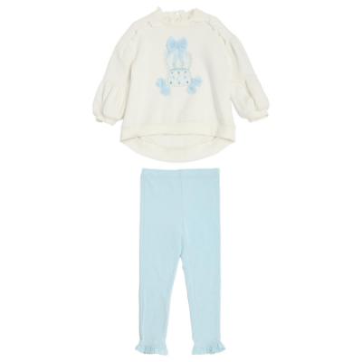Picture of Caramelo Kids Girls Winter Snow Globe Hi Lo Tunic Legging Set X 2 - Ivory Blue