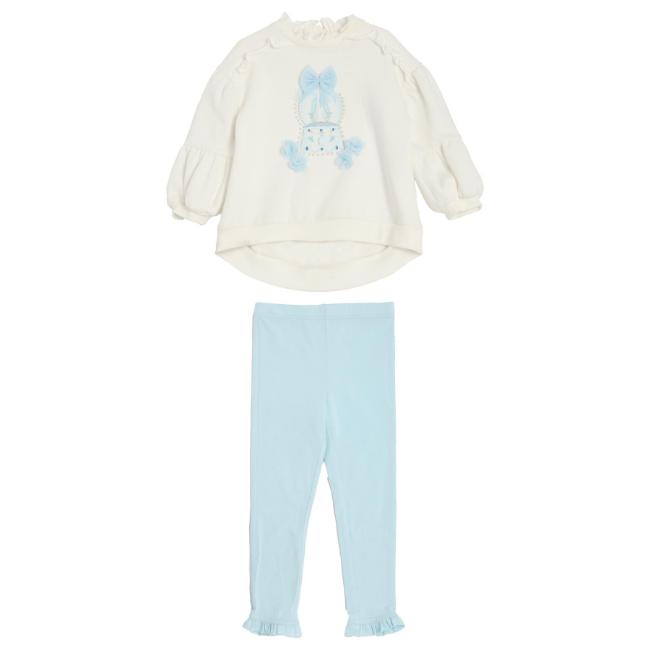 Picture of Caramelo Kids Girls Winter Snow Globe Hi Lo Tunic Legging Set X 2 - Ivory Blue