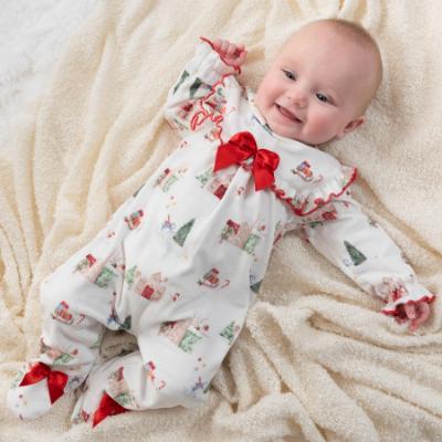 Picture of Caramelo Kids Baby Girls Winter AOP Christmas Sleepsuit - Ivory Red