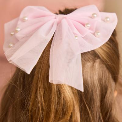 Picture of Caramelo Kids Girls Large Tulle & Pearls Hair Bow with Clip - Pink
